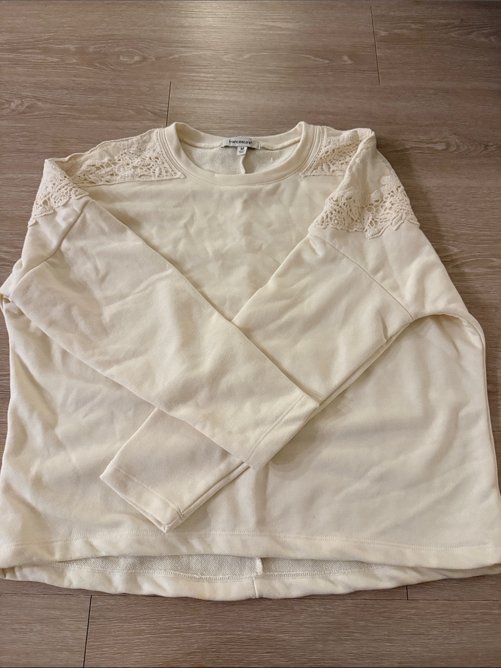 Francesca's Collections Cream Lace-Shoulder Sweatshirt